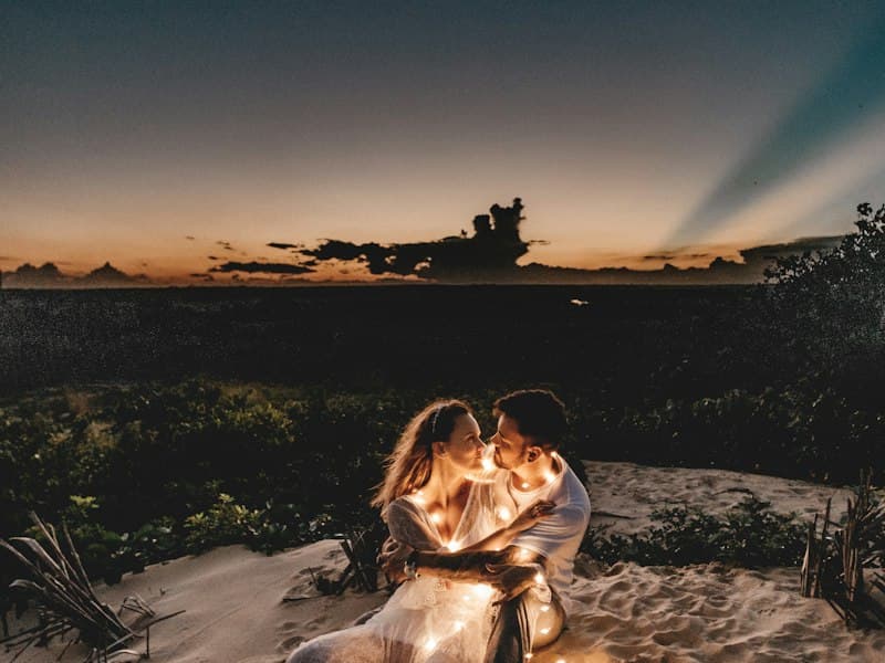 Romantic couple engagement portrait